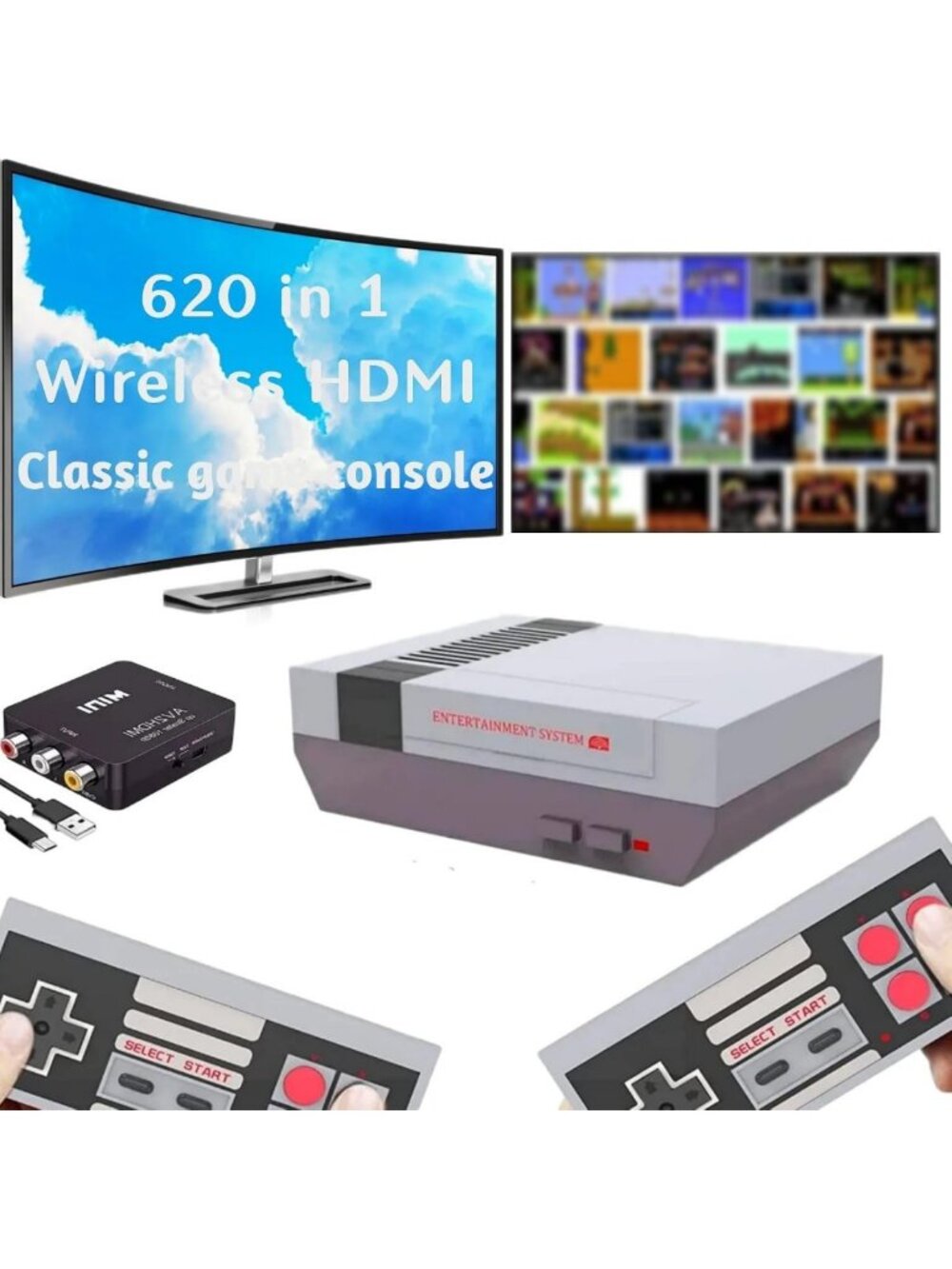 Classic Mini Retro Game Console with HDMI & AV, Dual Wireless Controllers, Plug